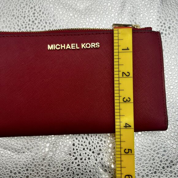 Michael Kors Jet Set Travel Double-Zip Wristlet/Wallet Discontinued Scarlet Red - Picture 15 of 16